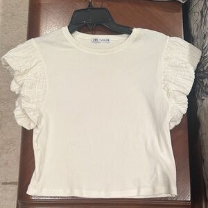Zara Cream Ruffle Sleeve shirt tried on, never worn